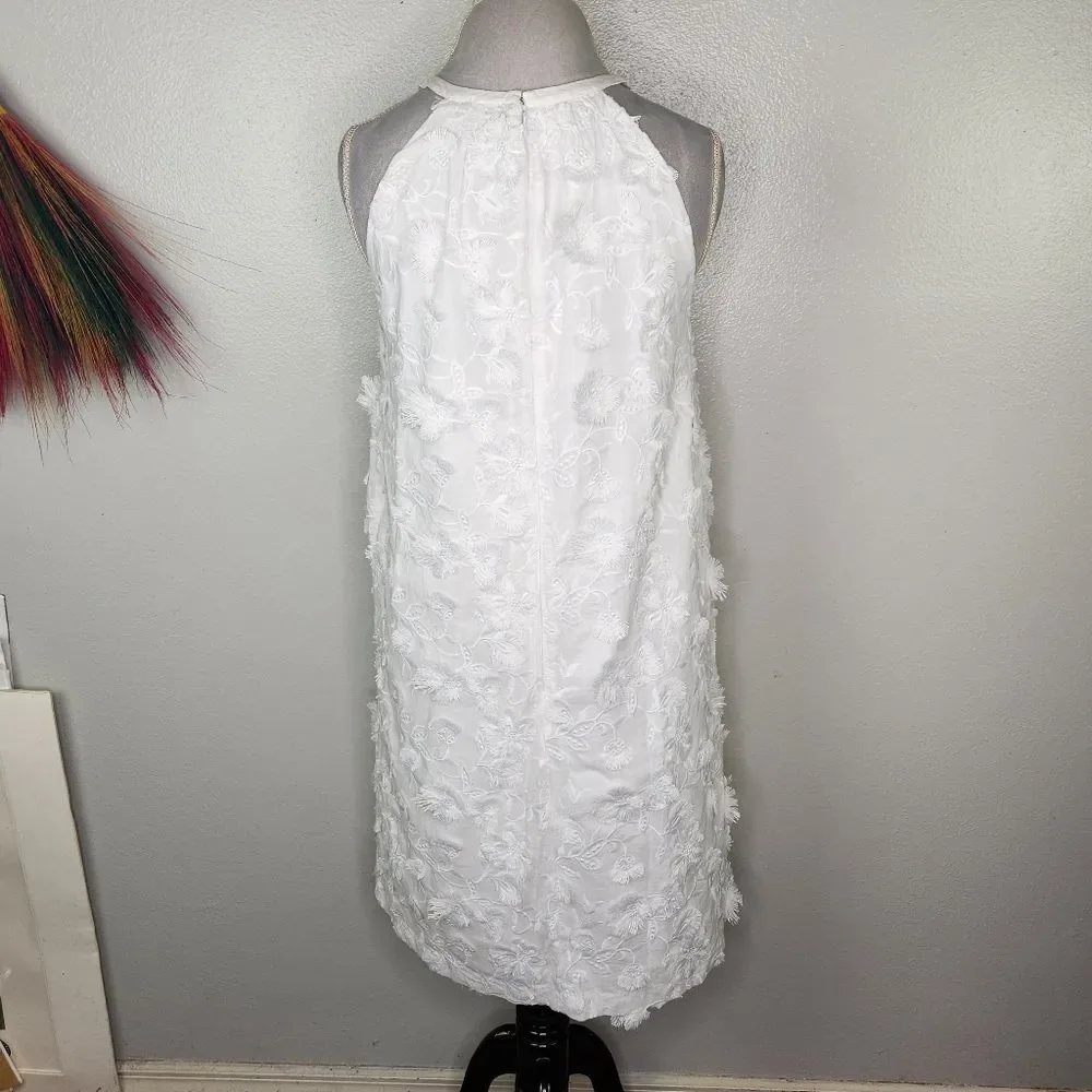 Ann Taylor White High Neck Halter Floral Applique' Mini A Line Dress Size M/L - Picture 6 of 12